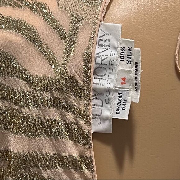 Judy Hornby Couture 1980s Ruffled 100% Silk Peach Dress Bias Cut Vintage Sz 14 - Picture 14 of 14